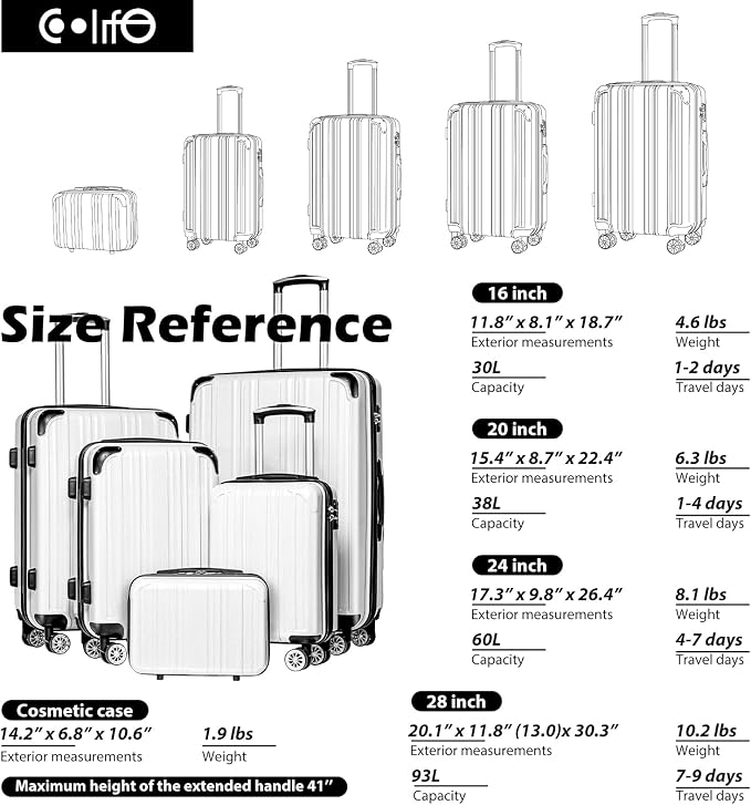 Coolife Luggage Expandable 5 Piece Sets PC+ABS Spinner Suitcase 20 inch 24 inch - Image 7