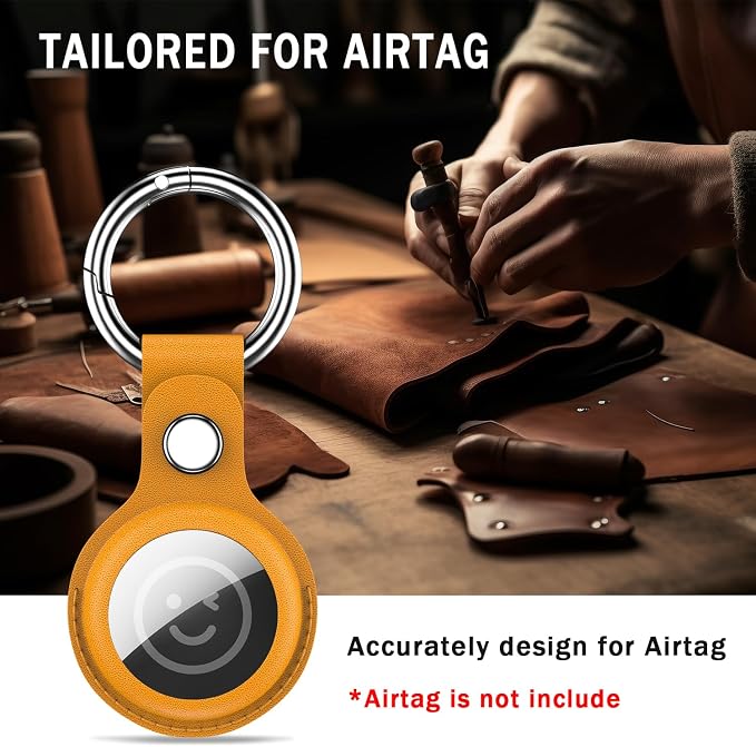 RFUNGUANGO Airtags Holder Keychain Keyring, 4 Pack Leather Case Cover - Image 2