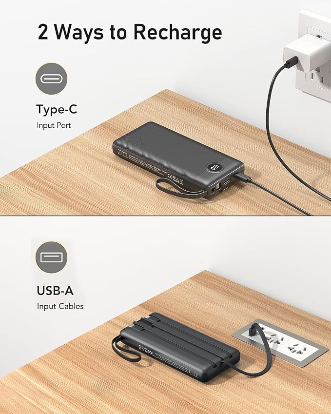 VEEKTOMX Portable Charger with Built-in Cables, 20000mAh Power Bank - Image 6