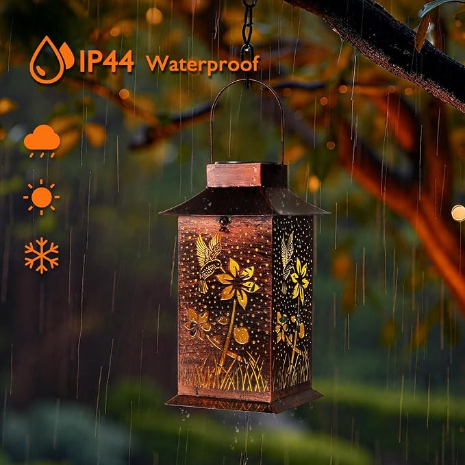 Homemory Hummingbird Solar Lanterns Waterproof, Metal Hanging Hollowed-Out - Image 2