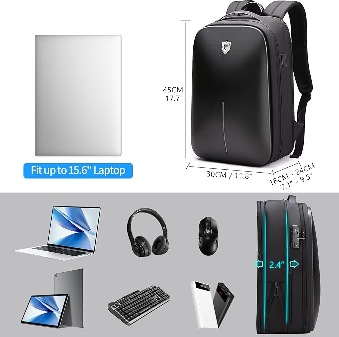 FENRUIEN Gaming Laptop Backpack 15.6 Inch, Expandable Hard Shell Backpack - Image 3