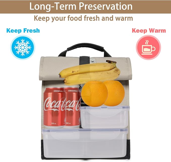 SUNNY BIRD Insulated Lunch Bag Rolltop Lunch Box Tote Bag - Image 2
