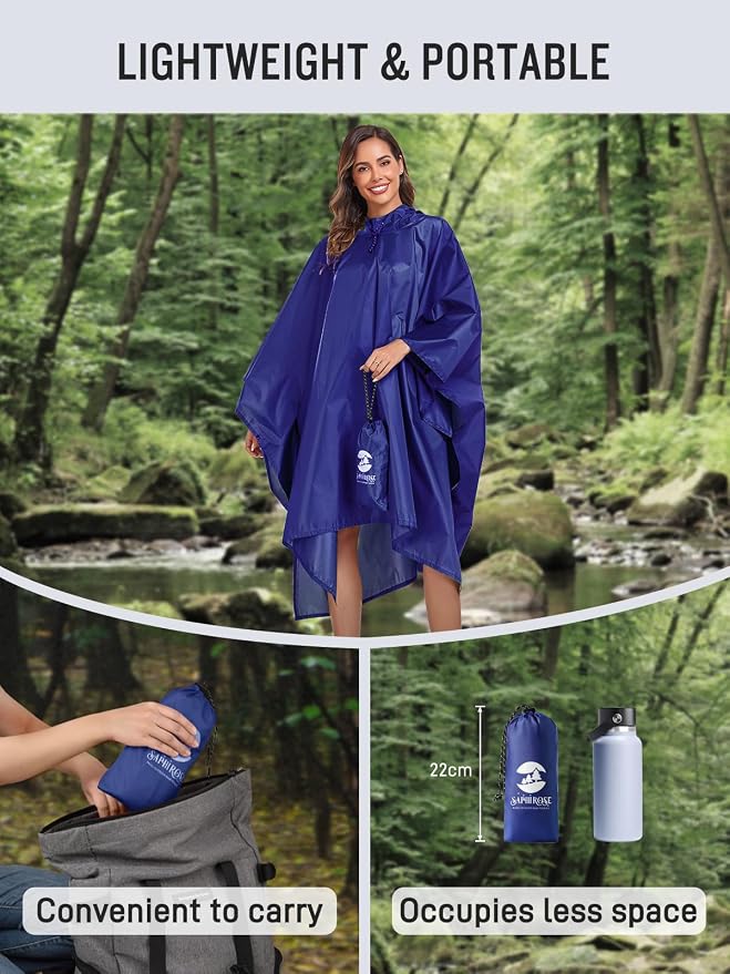 SaphiRose Hooded Rain Poncho Waterproof Raincoat Jacket - Image 5