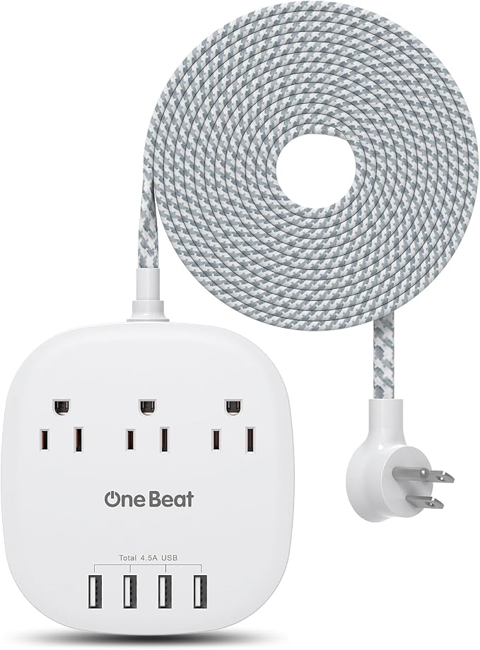Desktop Power Strip with 3 Outlet 4 USB Ports 4.5A, Flat Plug and 10 ft Long by OneBeat
