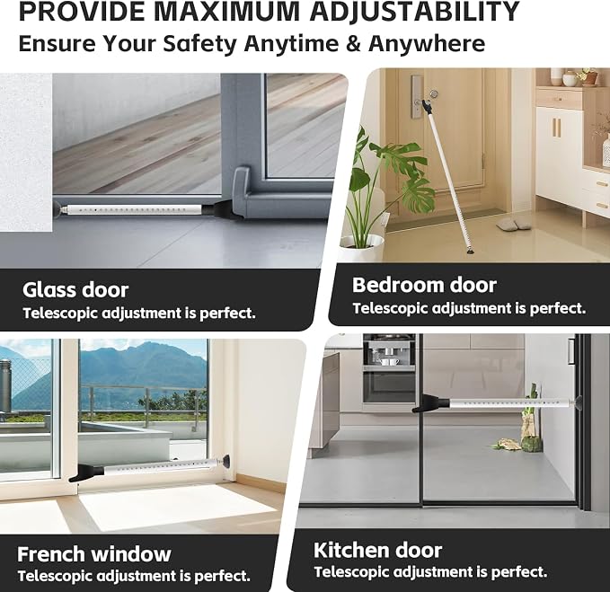 2 Pack Door Security Bar & Sliding Patio Door Lock Bar – Heavy Duty Adjustable - Image 4