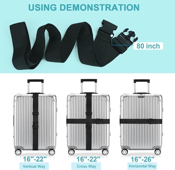 2Pcs Luggage Straps for Suitcase Travel Accessories TSA Approved, 80In Long - Image 6