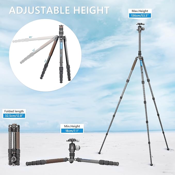 Lightweight Carbon Fiber Reverse Folding Travel Tripod - Image 5