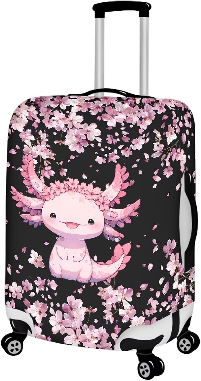Cute Floral Axolotl Luggage Cover Travel Suitcase Protector Cover Zipper Closer - Image 2