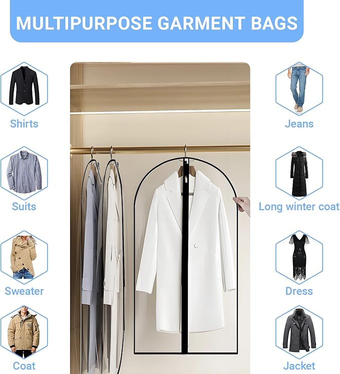 Garment Bags for Hanging Clothes 24'' x 48'' Coat Covers for Closet Foldable - Image 4