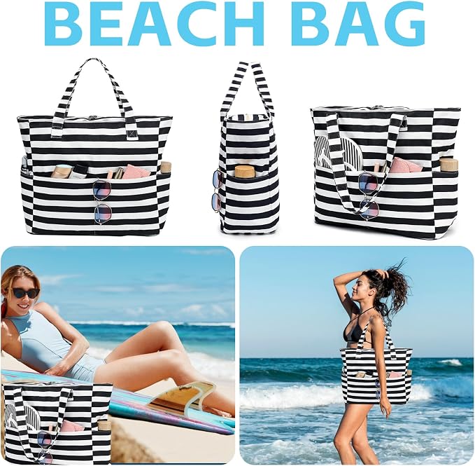 LEDAOU Beach Bag Waterproof Sandproof Women Tote Bag Pool Bag - Image 4