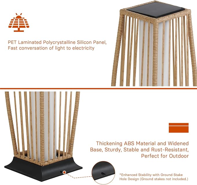 Grand patio 2-Piece Outdoor Floor Lamp Solar Powered Lantern Waterproof Wicker - Image 6