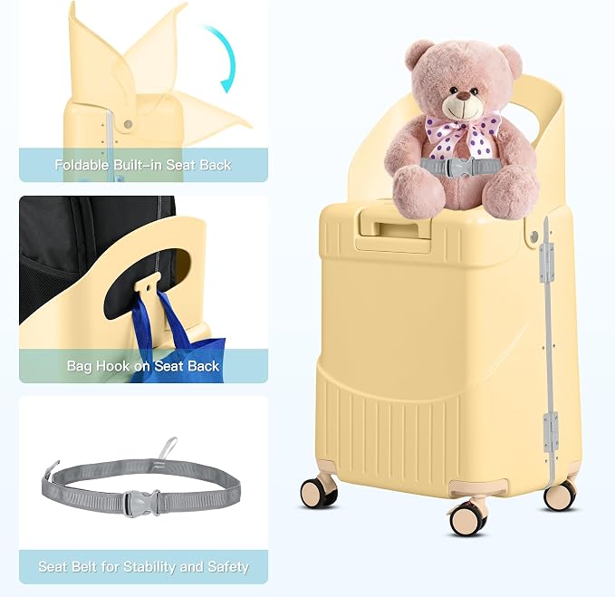 20" Carry-On Luggage with Seat for Kids & Adults, Lightweight Hardside Ride-On - Image 3