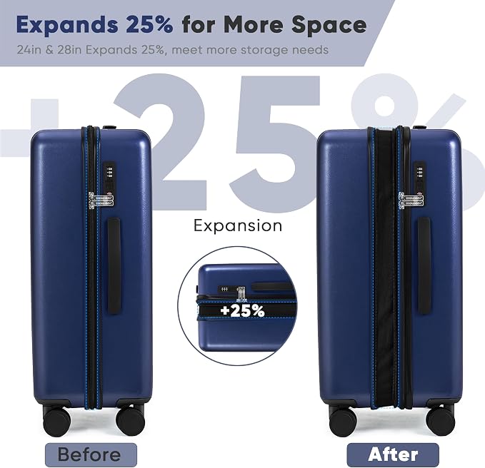 SHOWKOO Luggage Sets 3 Piece 100% PC Ultra Tough Hardside Expandable Suitcases - Image 6