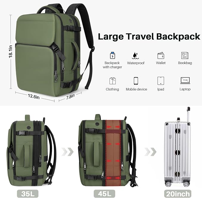 Travel Backpack Carry On Flight Approved, Lightweight Large Travel Backpack - Image 3