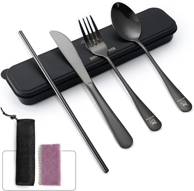 Boulder Bee | Travel Utensils Set | Reusable Camping Cutlery Set | Stainless by BoulderBee
