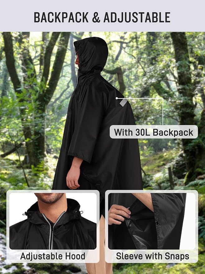 SaphiRose Hooded Rain Poncho Waterproof Raincoat Jacket - Image 6