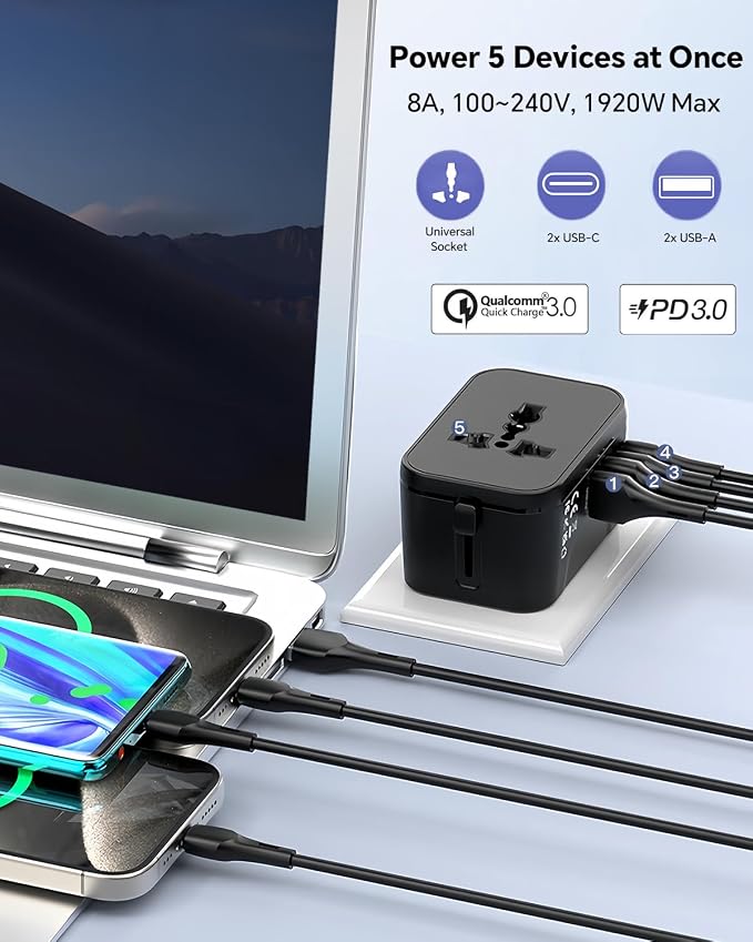 Universal Travel Adapter with 2 PD20W USB-C & 2 QC18W USB-A Ports, Fast - Image 4