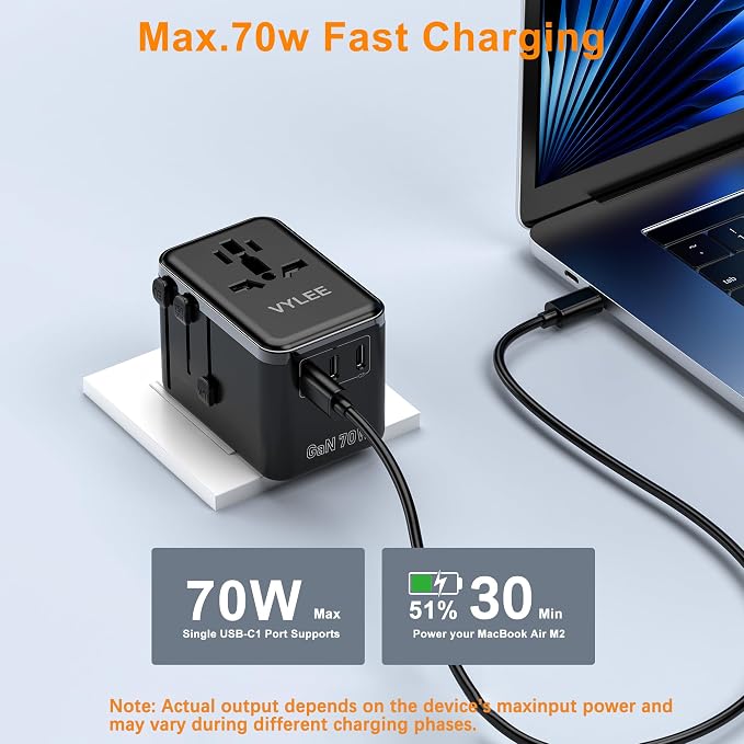Universal Travel Adapter, VYLEE 70W International Plug Adapter - Image 3