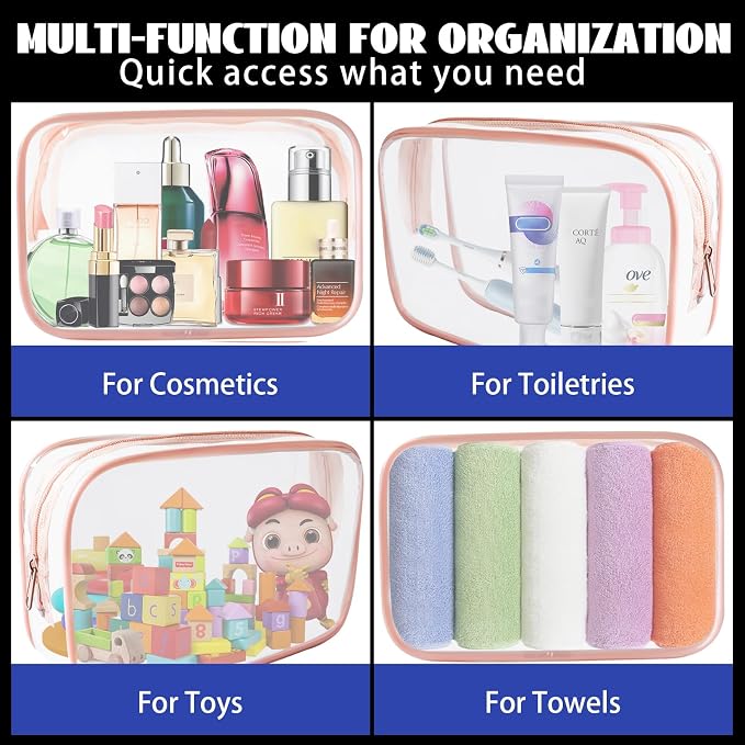 16 Pieces Clear Cosmetic Bags, Large Transparent Makeup Bags, TSA Approved - Image 5