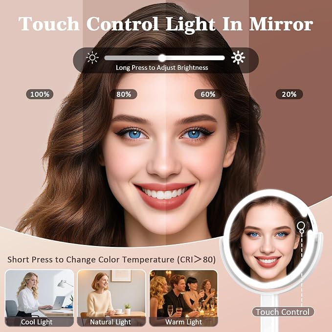 15X/1X Lighted Magnifying Mirror, 4000mAh Rechargeable Makeup Mirror - Image 6