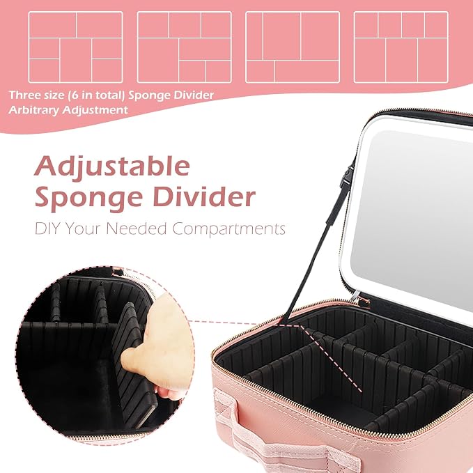 MOMIRA Makeup Train Case with Light & Mirror Large Cosmetic Organizer with - Image 5