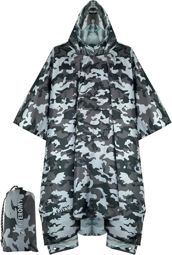 PTEROMY Hooded Rain Poncho for Adult by PTEROMY