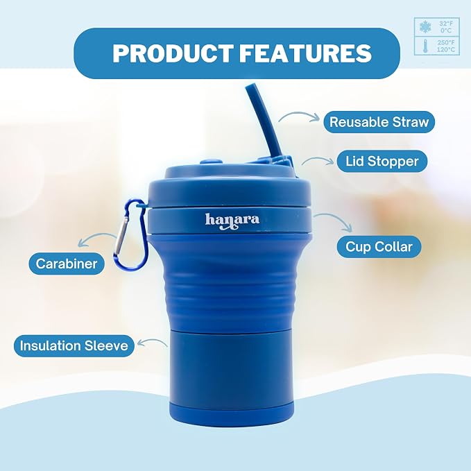 Collapsible Cup with Reusable Straw – 18 Oz, Portable Travel Mug, Leak-Proof - Image 2