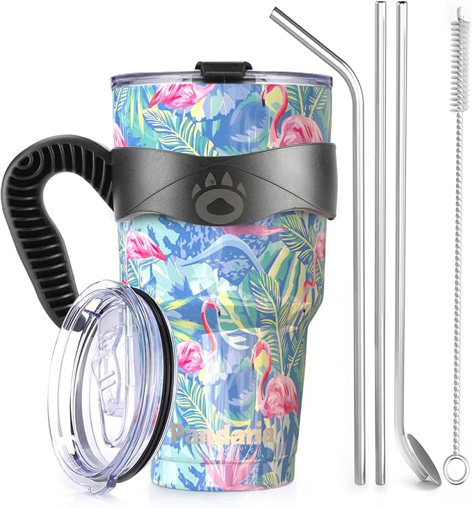 30 oz Spill Proof Tumbler with Handle, 100% Leak-Proof, Cupholder Friendly by Pandaria