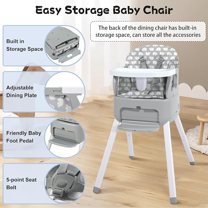 4 in 1 Portable Baby Highchair Convertible Highchair - Image 3