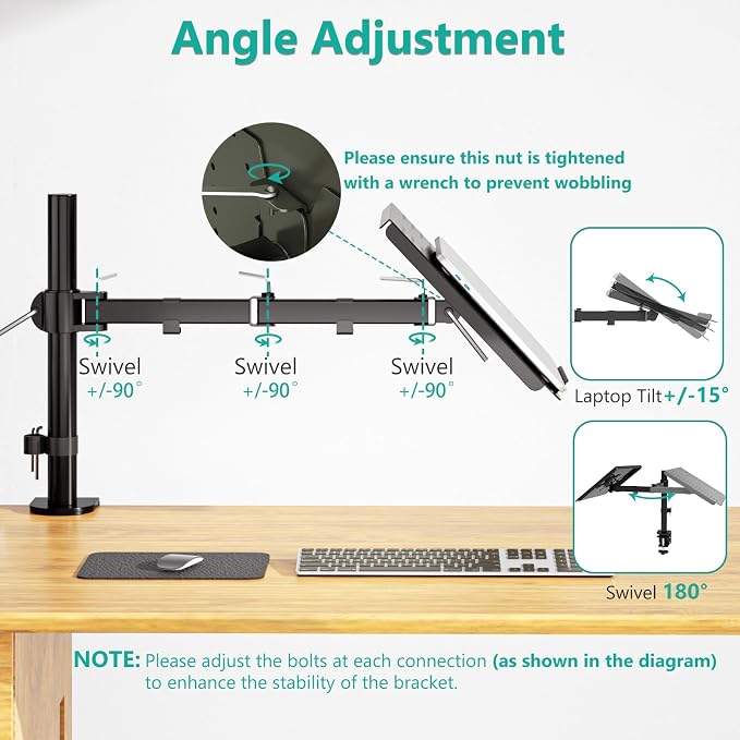 WALI Laptop Tray Desk Mount for 17inch Notebook, Fully Adjustable Laptop Arm up - Image 5