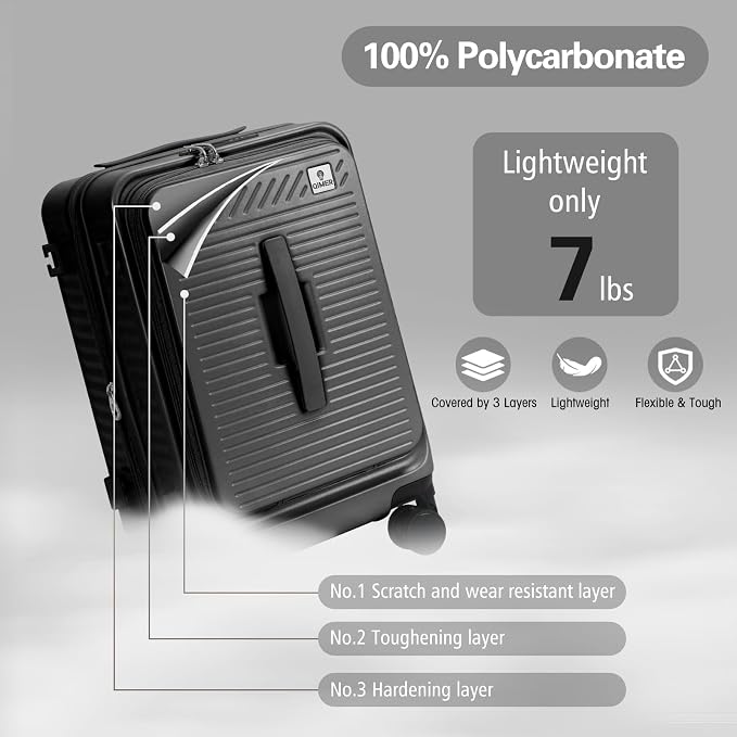 20 Inch Luggage with Spinner Wheels, Expandable Front Opening Suitcase 100% PC - Image 3