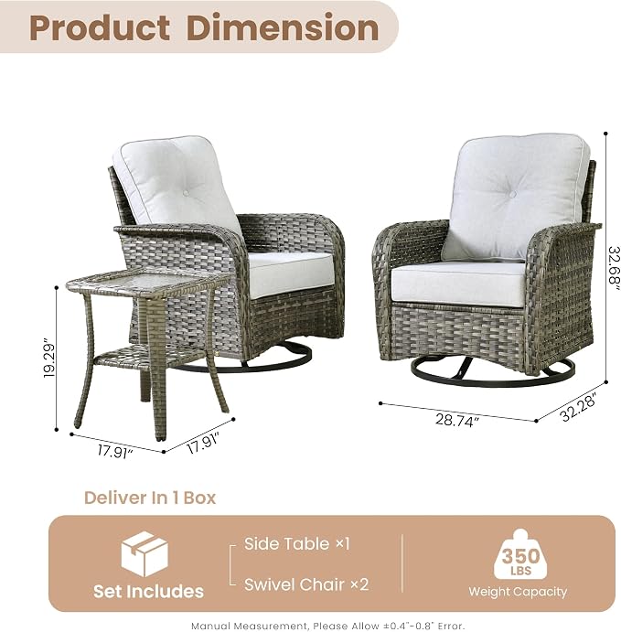 HOOOWOOO Patio Furniture Set, 3 Pieces Outdoor Conversation Set, All Weather - Image 7