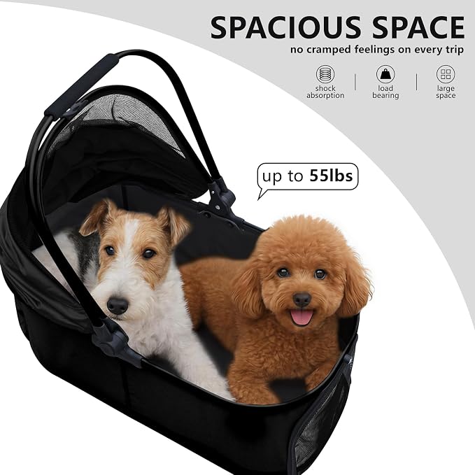 Dog Cat Stroller, Foldable 4 Wheels Dog Stroller - Image 4