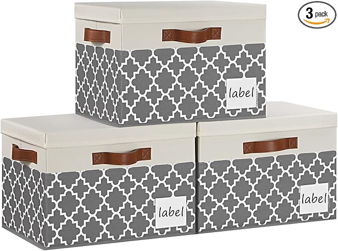 Large Storage Bins with Lids, Foldable Fabric Storage Baskets with Lids by PFFVRP
