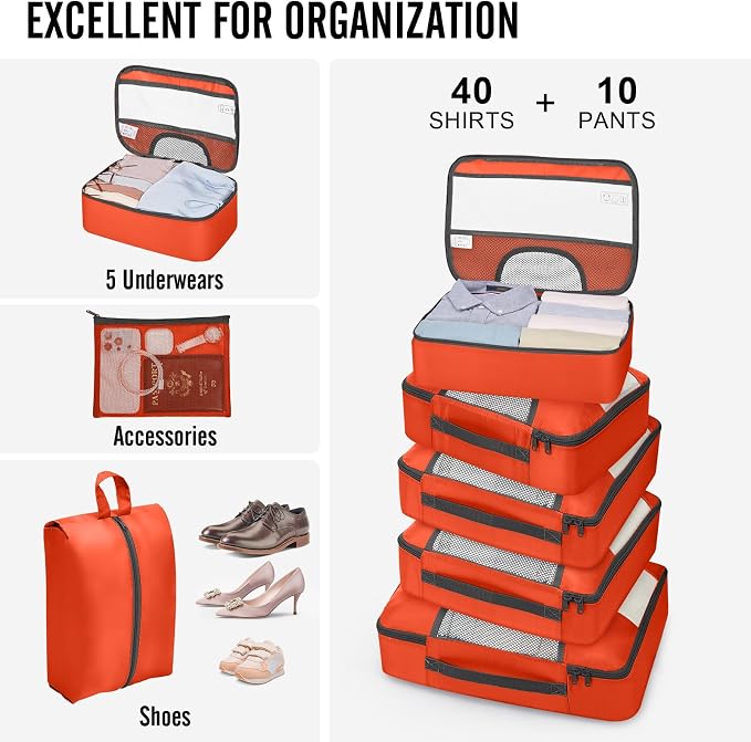 Veken 10 Set Packing Cubes for Travel Essential, Suitcase Organizer Bags in 4 - Image 5