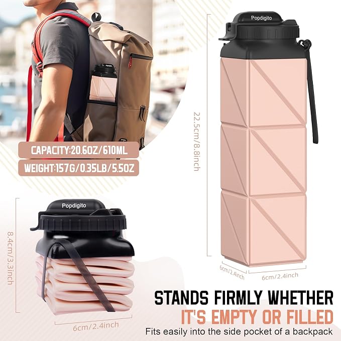 Collapsible Water Bottles 20.6oz Foldable Water Bottle BPA Free Reusable - Image 4