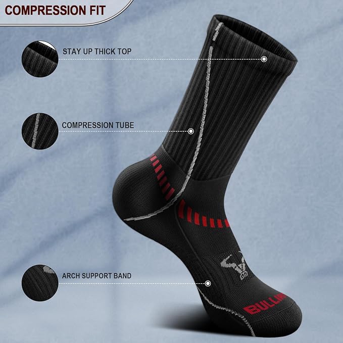 BULLIANT Compression Socks for Men 6Pairs, Athletic Crew Socks Cushioned For - Image 5
