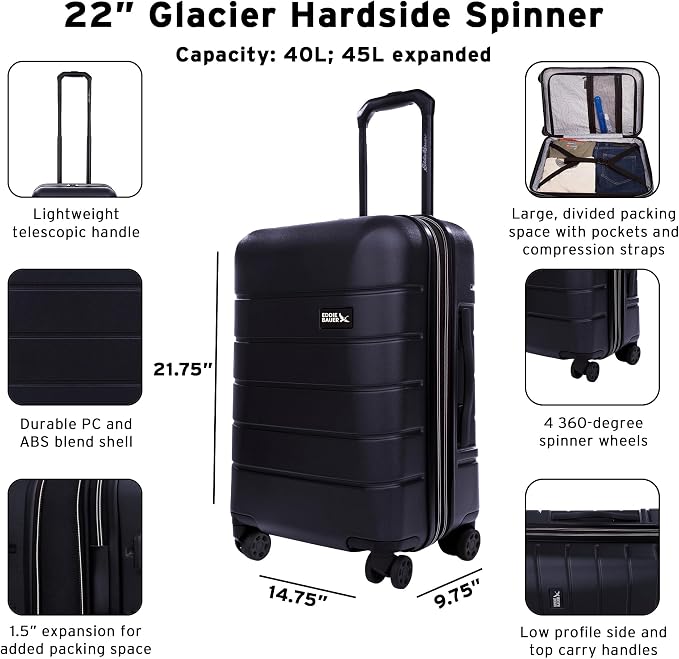 Eddie Bauer Glacier Carry-On 22" and Checked 30" Luggage | Hardside | Spinner - Image 2