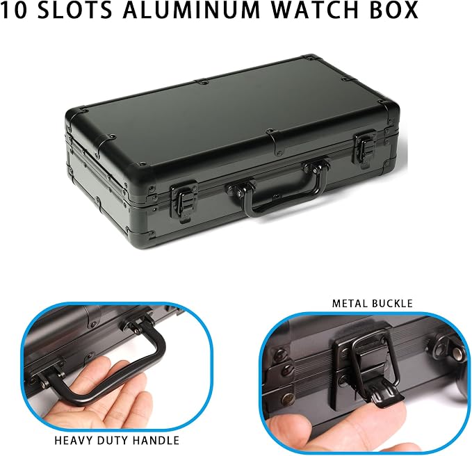 10 slots Watch organizer Case, Aluminum watch storage box, hard watch travel box - Image 3