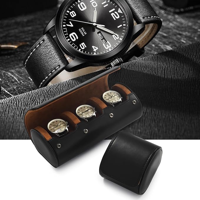 Oirlv Premium Leather Watch Roll Travel Case Single Watch Box - Image 2