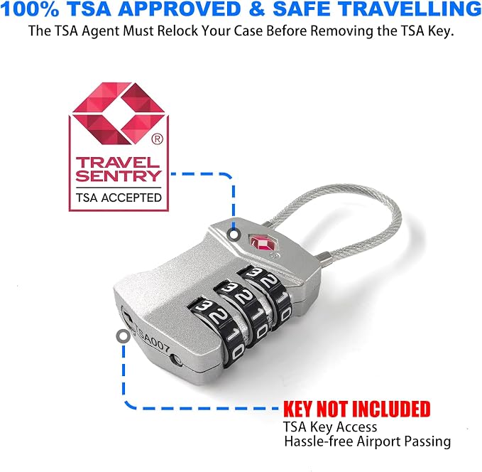 4 Pack TSA Approved Travel Luggage Locks, Cable Combination Lock, 3 Digit - Image 2