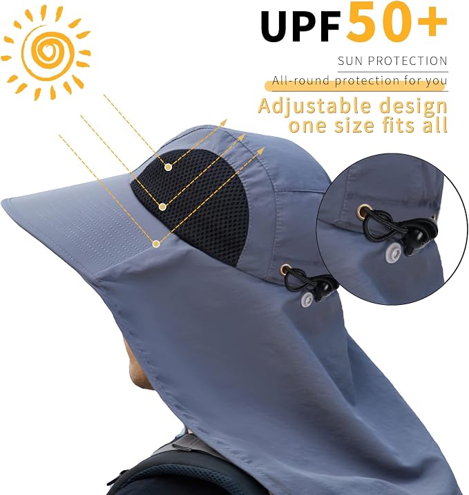 Sun Hat for Men Women with Neck Flap, UPF 50+ UV Protective Hiking Fishing Hats - Image 6