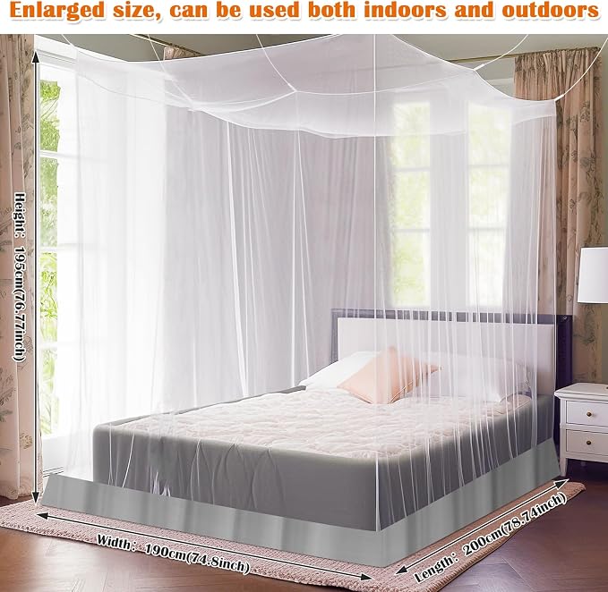 Mosquito Net for Bed, Large White Bed Canopy for Girls, Hanging Bed Net - Image 3