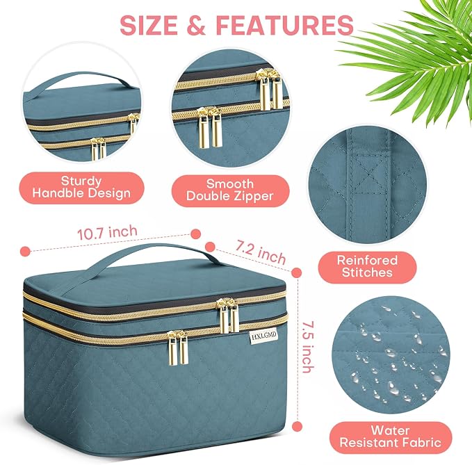 Large Makeup Bag with Mirror Double Layer Travel Make Up Organizer Case - Image 5
