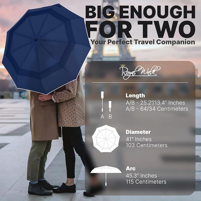 Royal Walk Windproof Folding Travel Umbrella Compact and Strong Luxurious Real - Image 2
