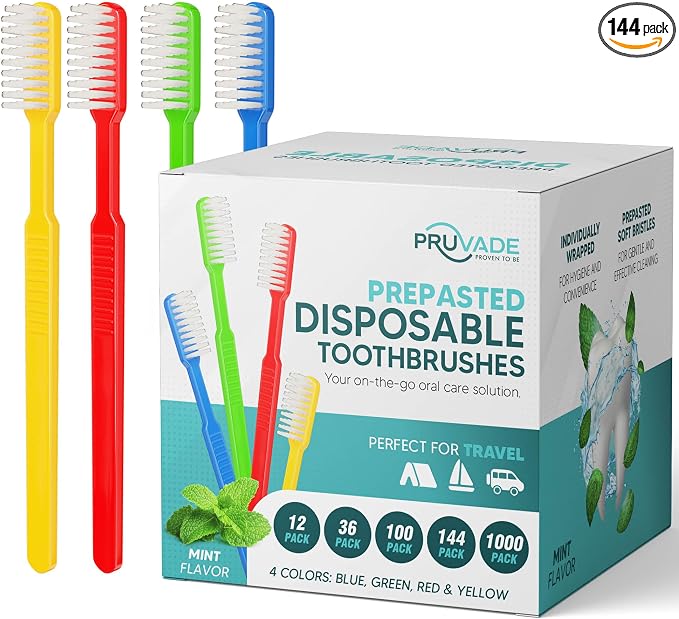 144 Pack Disposable Toothbrushes by PRUVADE