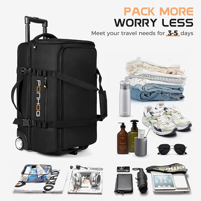 Rolling Duffle Bag with Wheels, Large Travel Duffel Bag with Shoe Compartment - Image 2