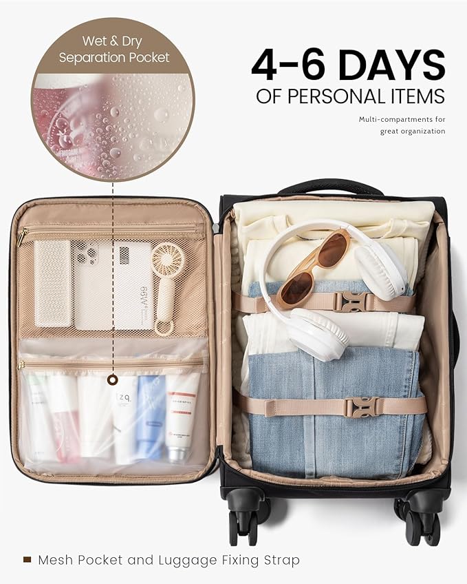 LOVEVOOK Carry On Luggage 22x14x9 Airline Approved, 22 Inch Softside Suitcases - Image 4