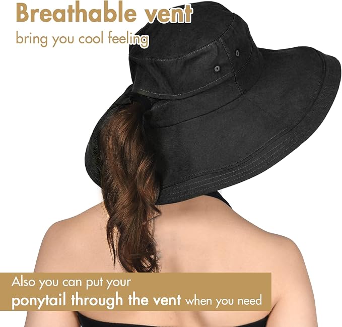 Sun Hats for Women Gardening Hat Wide Brim Ponytail Beach Sun Protection - Image 3