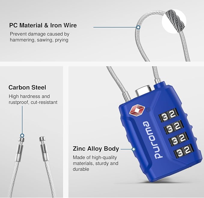 Puroma 2 Pack TSA Approved Luggage Locks, 4 Digit Combination Travel Locks - Image 5